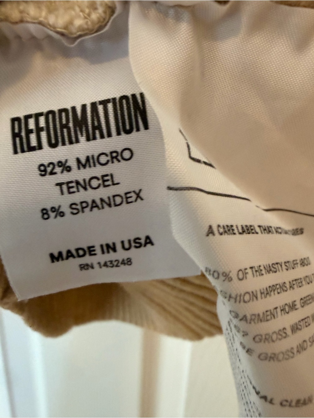 Reformation Ribbed V-Neck Tank Top — Tan - Picture 4 of 5